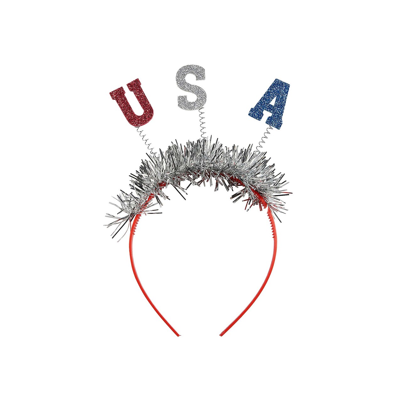 5 1/2" Patriotic Glitter-Letter USA Tinsel Head Boppers 12 Pieces